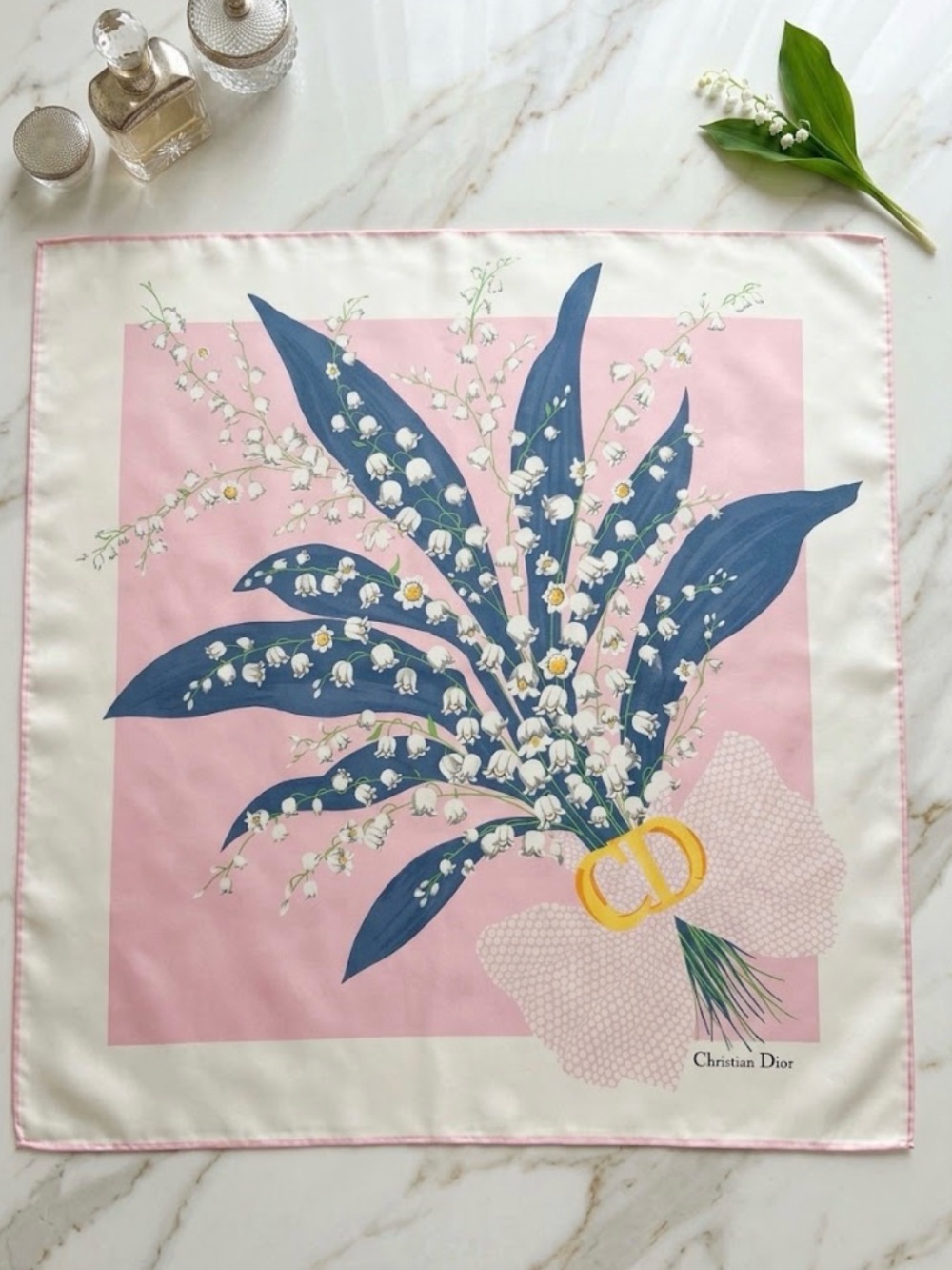 Dior Silk Scarf Muguet Lily of the Valley NWT no Box 100% Silk